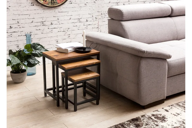 Aranza Indskudsbord 45 cm 3 Bord, Massivt Træ/Sort