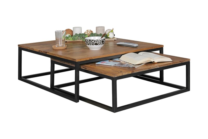 Aranza Indskudsbord 75 cm 2 Bord - Massivt Træ/Sort - Møbler - Borde - Sofabord