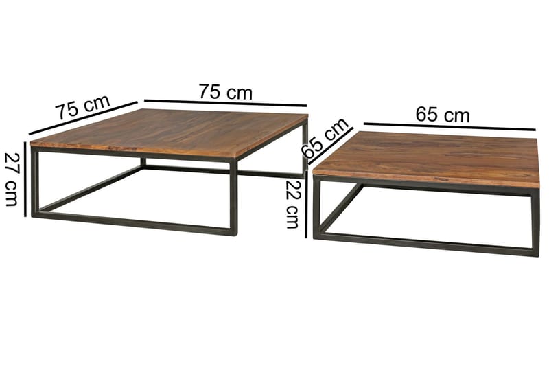 Aranza Indskudsbord 75 cm 2 Bord - Massivt Træ/Sort - Indskudsborde - Sofabord