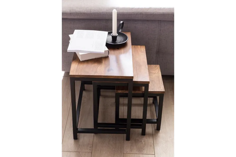 Aranza Indskudsborde 45 cm 3 Borde - Massivt Træ/Sort - Møbler - Borde - Sofabord