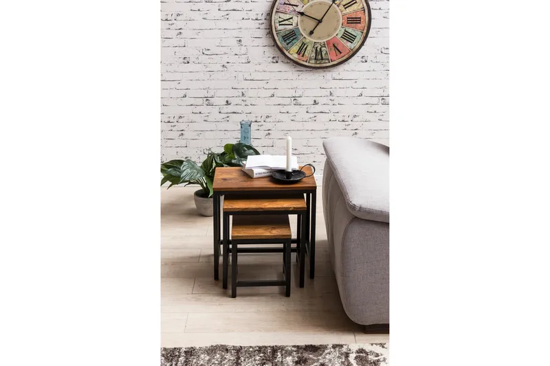 Aranza Indskudsborde 45 cm 3 Borde - Massivt Træ/Sort - Møbler - Borde - Sofabord