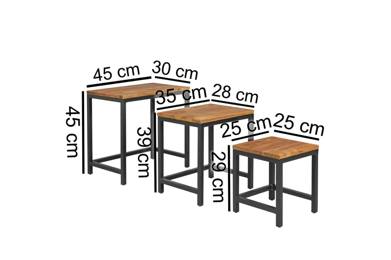 Aranza Indskudsborde 45 cm 3 Borde - Massivt Træ/Sort - Møbler - Borde - Sofabord