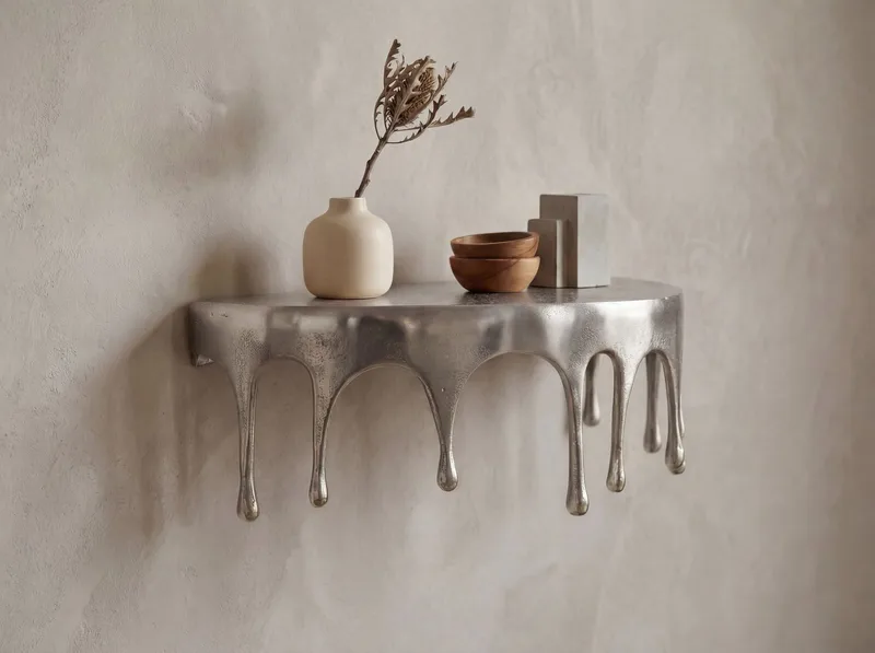 Arvik væghylde 60 cm i aluminium med dråbedesign - sølv - Møbler - Borde - Sofabord - Sofabord med opbevaring