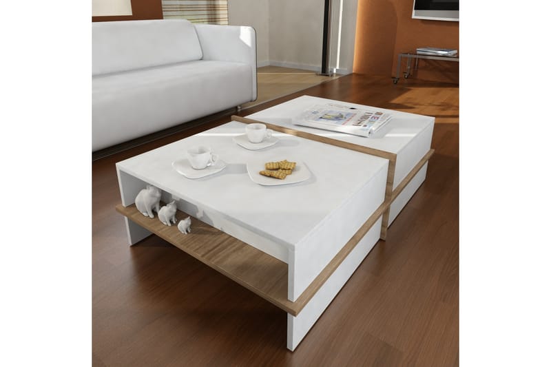 Asillane Sofabord 90 cm - Hvid/Valnøddebrun - Sofabord