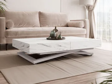 Avendi sofabord 120 cm - Sølv, hvid marmor - Møbler - Borde - Sofabord