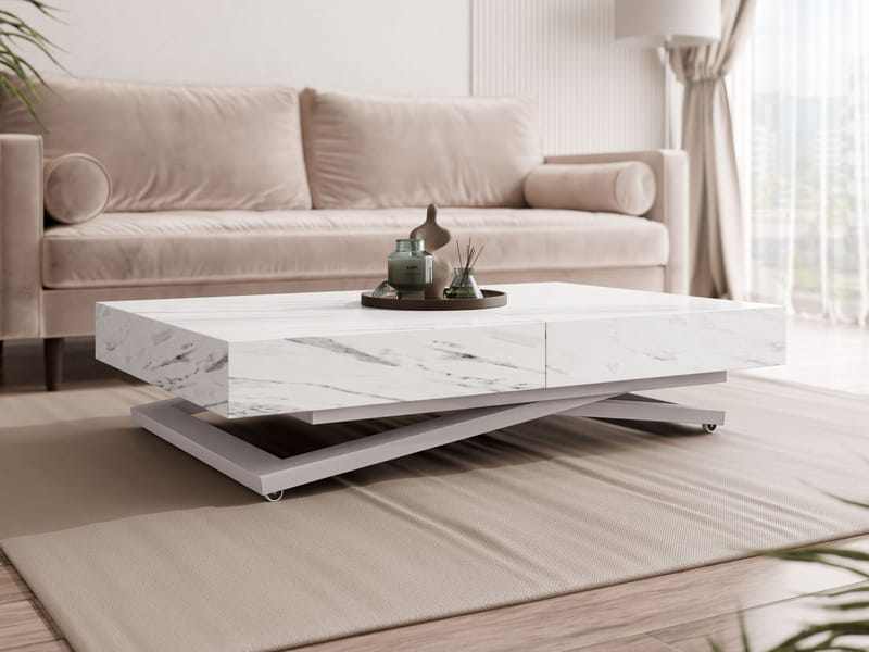 Avendi sofabord 120 cm - Sølv, hvid marmor - Møbler - Borde - Sofabord