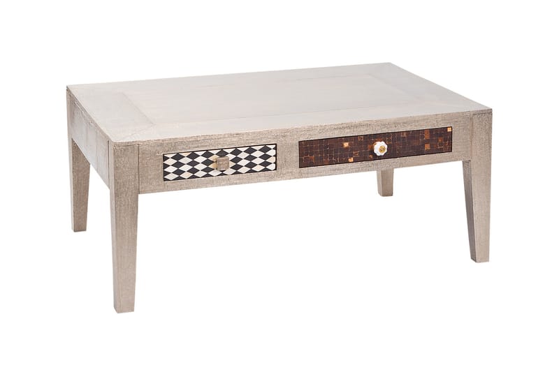 Azalea Sofabord 110 cm med Opbevaring Skuffer - Mangotræ/Lysegrå - Sofabord med opbevaring - Sofabord