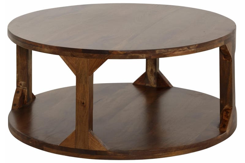 Beetham Sofabord 60 cm Rundt med Opbevaring Hylde - Mangotræ/Brun - Møbler - Borde - Sofabord