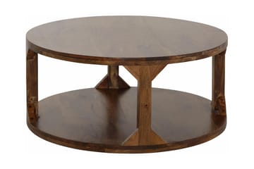 Beetham Sofabord 60 cm Rundt med Opbevaring Hylde - Mangotræ/Brun - Møbler - Borde - Sofabord