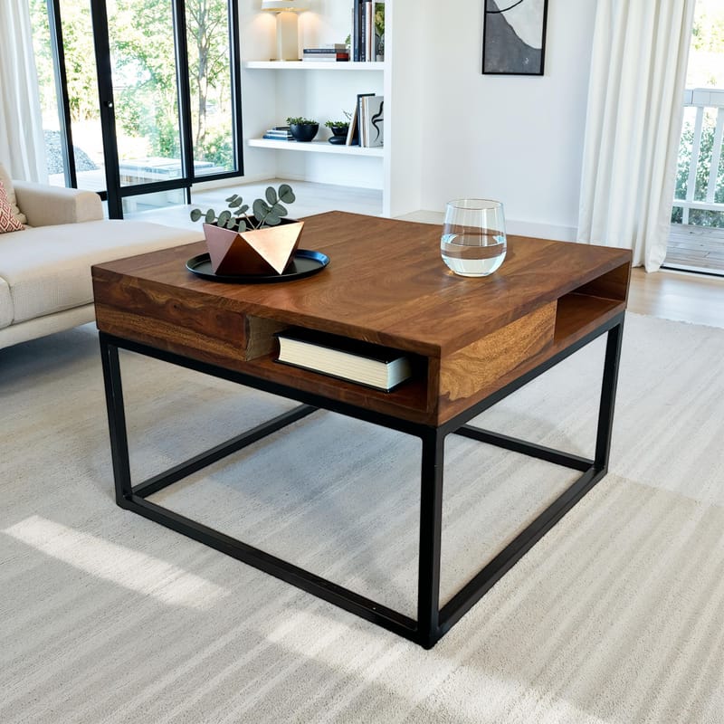 Beleri Sofabord 60 cm Kvadratisk - Varm brun og sort - Møbler - Borde - Sofabord - Sofabord med opbevaring