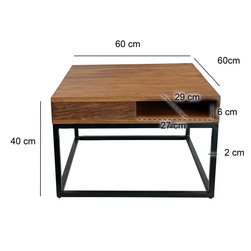 Beleri Sofabord 60 cm Kvadratisk - Varm brun og sort - Møbler - Borde - Sofabord - Sofabord med opbevaring