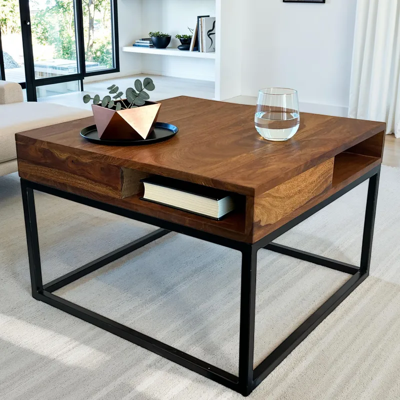 Beleri Sofabord 60 cm Kvadratisk - Varm brun og sort - Møbler - Borde - Sofabord - Sofabord med opbevaring