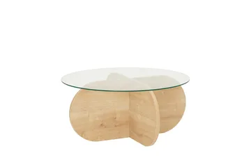 Bengul 75 cm Rundt Sofabord i Glas med Understel i Træ - Klar - Møbler - Borde - Sofabord