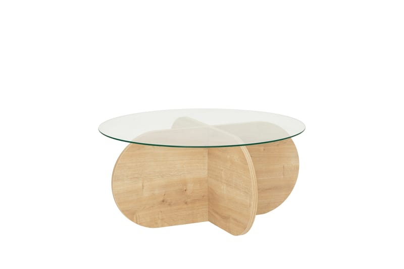 Bengul 75 cm Rundt Sofabord i Glas med Understel i Træ - Klar - Møbler - Borde - Sofabord