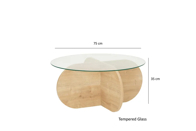 Bengul 75 cm Rundt Sofabord i Glas med Understel i Træ - Klar - Møbler - Borde - Sofabord