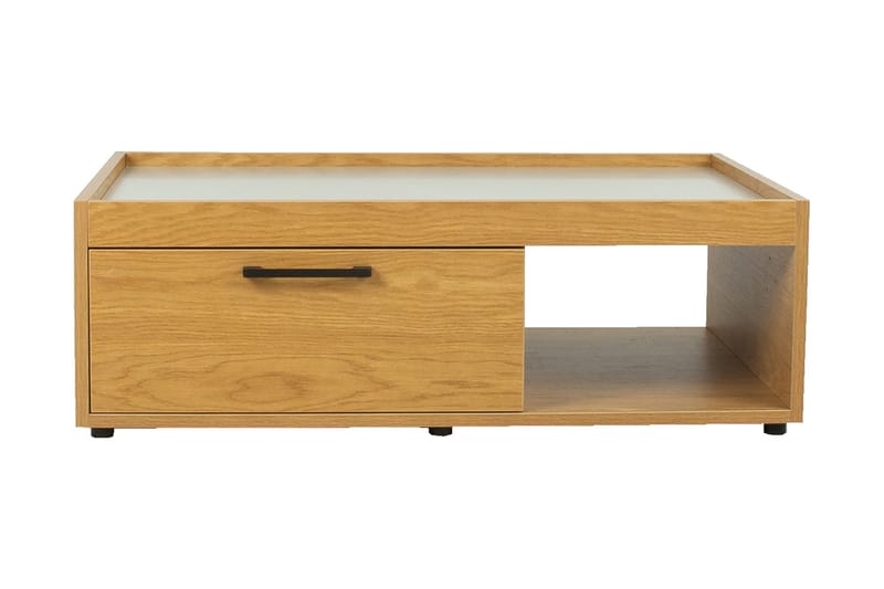 Blockley Sofabord 98 cm med Opbevaring Skuffer + Hylder - Egefarvet/Grå - Sofabord