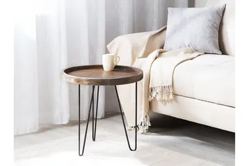 Bondiss 45 cm Rundt Sofabord med Hårnålsben i Teak - Brun - Møbler - Borde - Sofabord