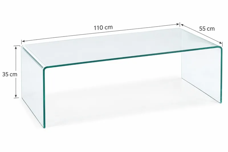 Bonisiolo Rektangulært Sofabord 110x55 cm i Bøjet Glas - Transparent - Møbler - Borde - Sofabord
