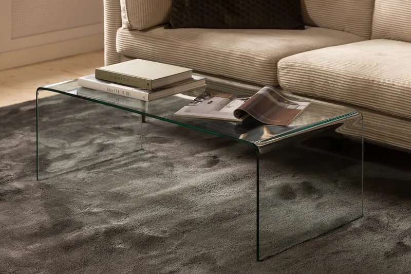 Bonisiolo Rektangulært Sofabord 110x55 cm i Bøjet Glas - Transparent - Møbler - Borde - Sofabord