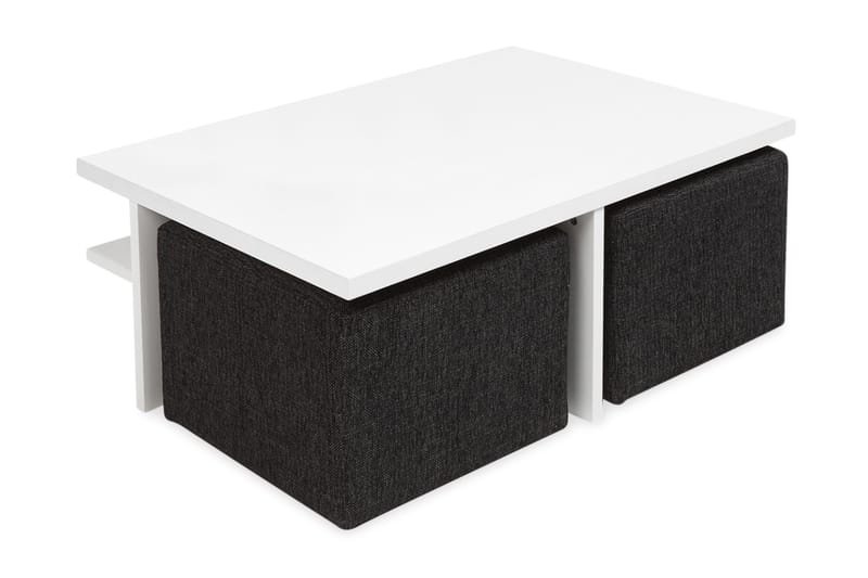 Boxy Sofabord 100 cm med 2 Paller - Hvid/Sort - Sofabord