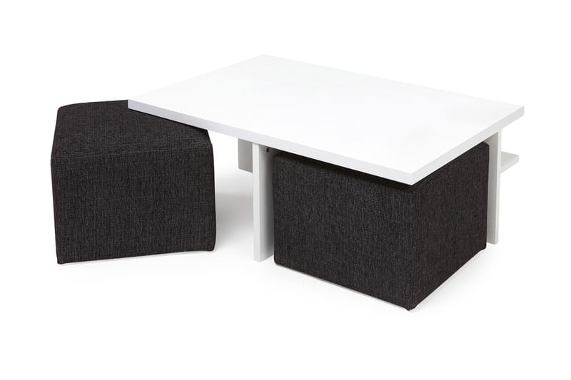 Boxy Sofabord 100 cm med 2 Paller - Hvid/Sort - Sofabord