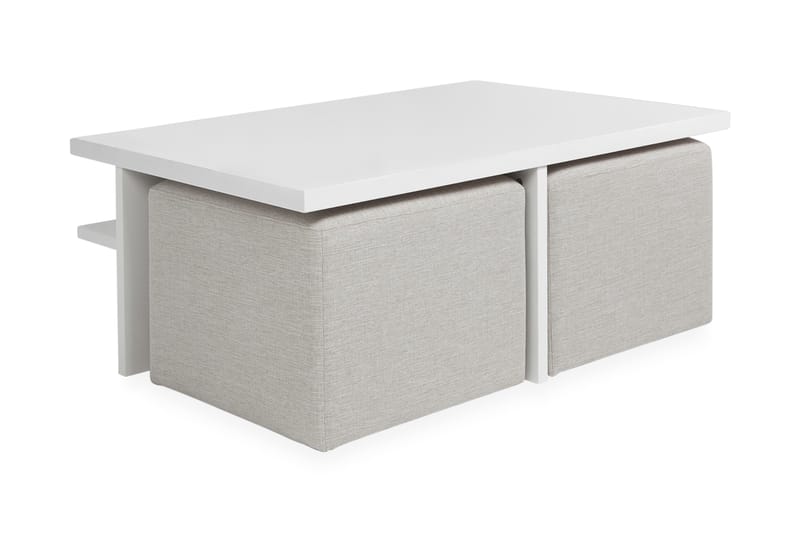 Boxy Sofabord 100 cm med 2 Paller - Hvid/Beige - Sofabord