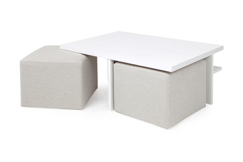 Boxy Sofabord 100 cm med 2 Paller - Hvid/Beige - Sofabord