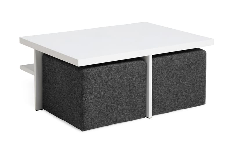 Boxy Sofabord 100 cm med 2 Paller - Hvid/Mørkegrå - Sofabord