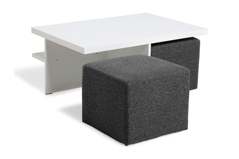 Boxy Sofabord 100 cm med 2 Paller - Hvid/Mørkegrå - Sofabord