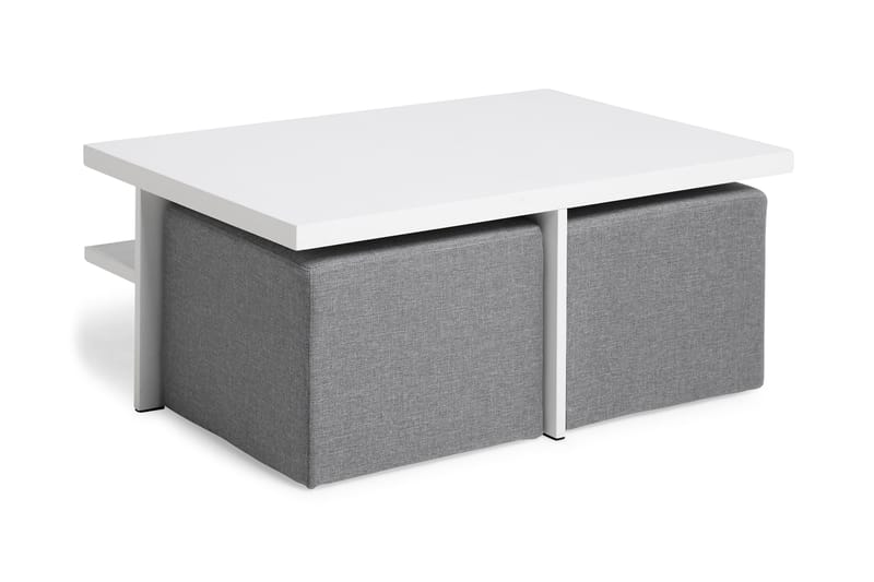 Boxy Sofabord 100 cm med 2 Paller - Hvid/Lysegrå - Sofabord
