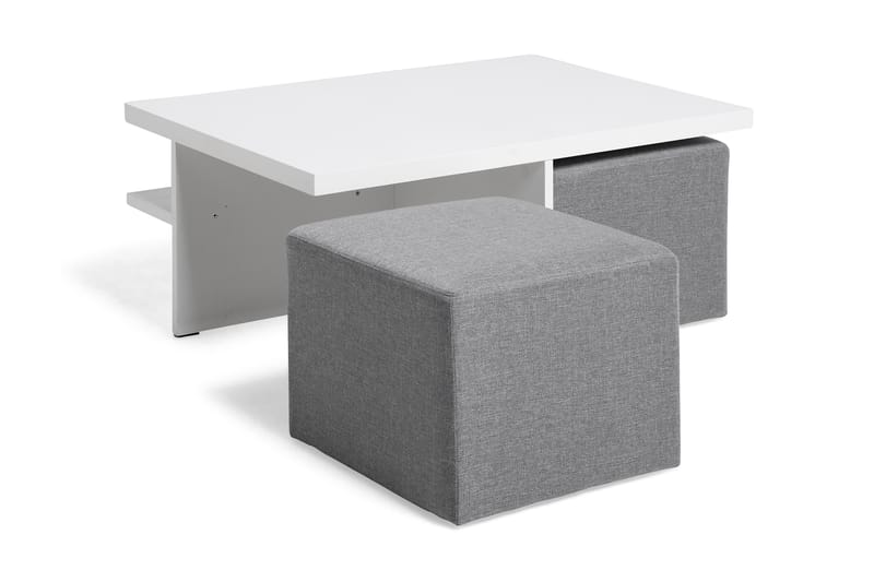 Boxy Sofabord 100 cm med 2 Paller - Hvid/Lysegrå - Sofabord
