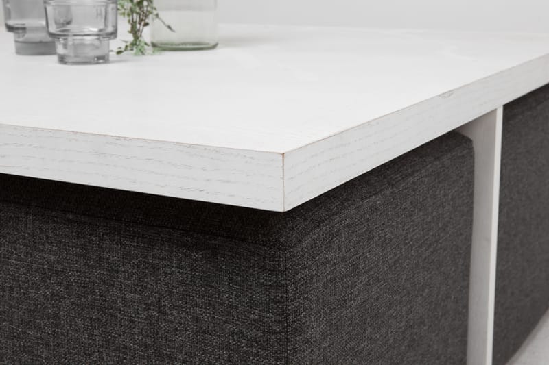 Boxy Sofabord 100 cm med 4 Paller - Hvid/Mørkegrå - Sofabord