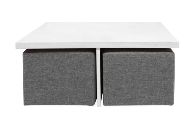 Boxy Sofabord 100 cm med 4 Paller - Hvid/Lysegrå - Sofabord