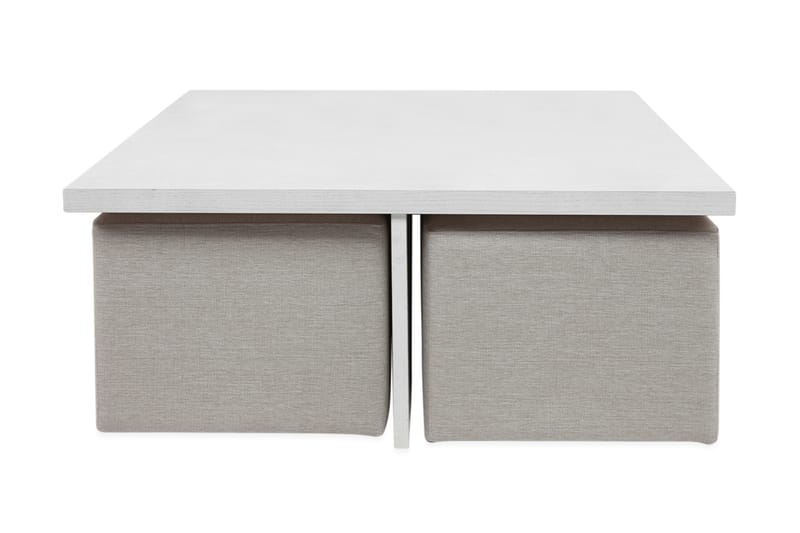 Boxy Sofabord 100 cm med 4 Paller - Hvid/Beige - Møbler - Borde - Sofabord