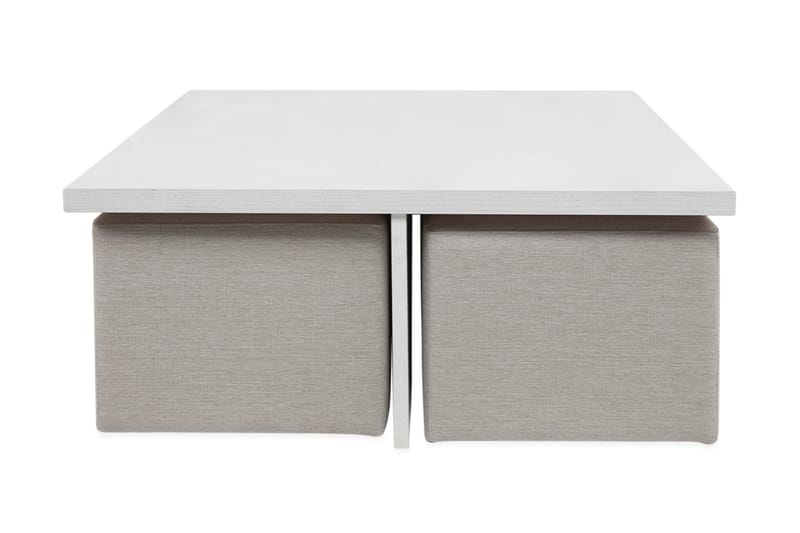 Boxy Sofabord 100 cm med 4 Paller - Hvid/Beige - Sofabord