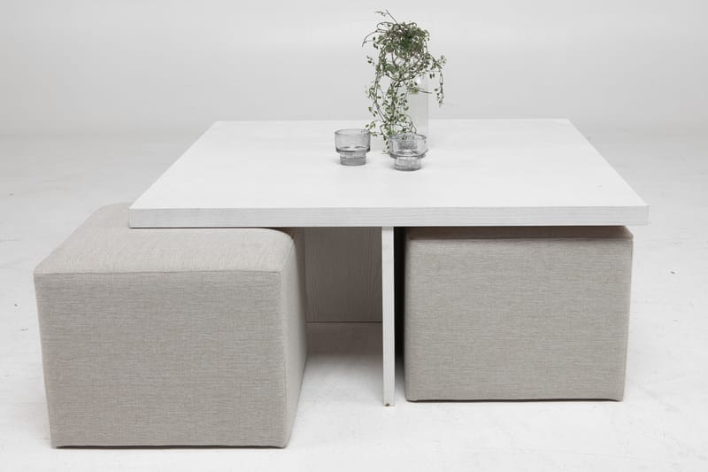 Boxy Sofabord 100 cm med 4 Paller - Hvid/Beige - Sofabord