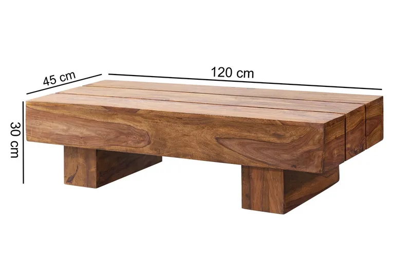 Brano 120 cm Rektangulært Sofabord i Massivt Træ med Massivt Bjælkedesign - Brun - Møbler - Borde - Sofabord
