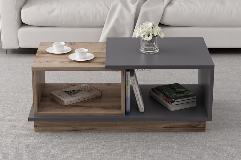 Broceni Sofabord 90 cm med Opbevaringshylder - Antracit/Natur - Møbler - Borde - Sofabord