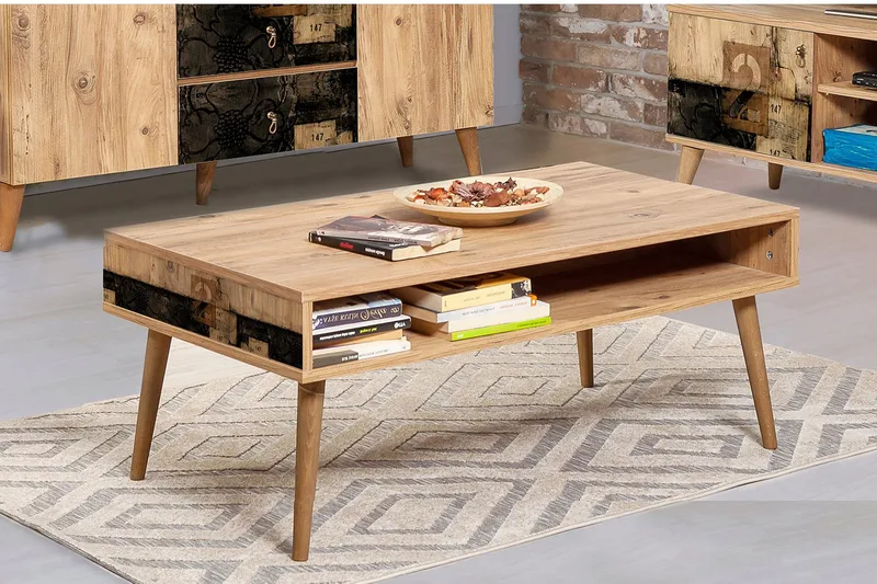 Brokind Sofabord 110 cm med Opbevaringshylde To - Natur - Møbler - Borde - Sofabord