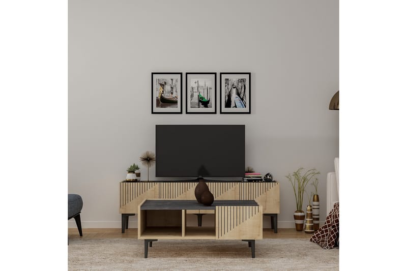 Bruveri Sofabord 94 cm med Opbevaringshylder - Natur/Sort - Sofabord