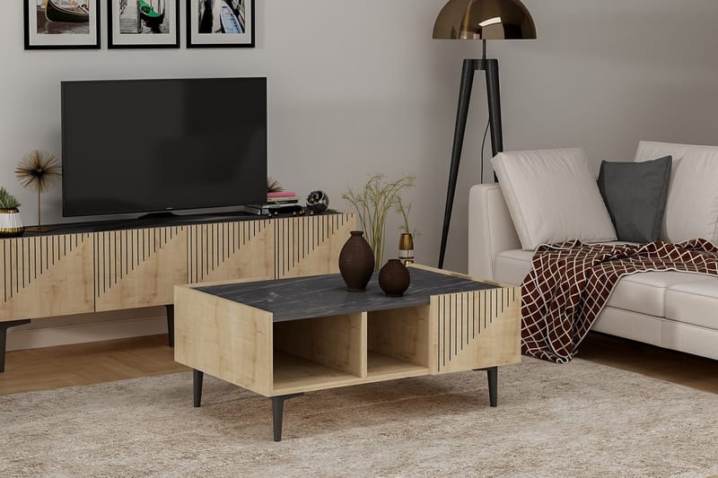 Bruveri Sofabord 94 cm med Opbevaringshylder - Natur/Sort - Møbler - Borde - Sofabord