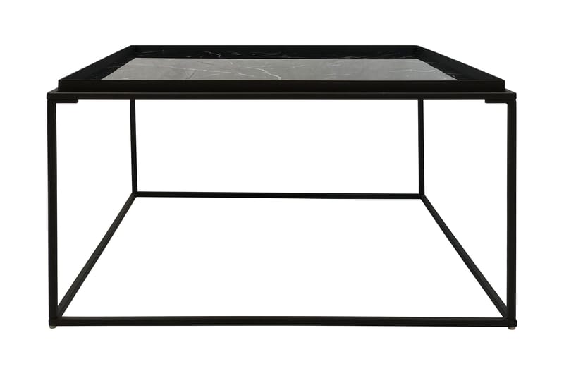 Burwick Sofabord 80 cm Marmormønster Kvadratisk, Glas/Sort