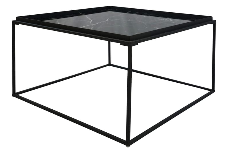Burwick Sofabord 80 cm Marmormønster Kvadratisk - Glas/Sort - Møbler - Borde - Sofabord