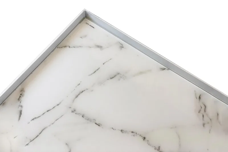 Burwick Sofabord 80 cm Marmormønster Rektangulær - Glas/Hvid - Møbler - Borde - Sofabord