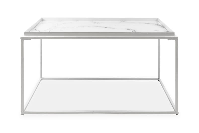 Burwick Sofabord 80 cm Marmormønster Rektangulær - Glas/Hvid - Møbler - Borde - Sofabord