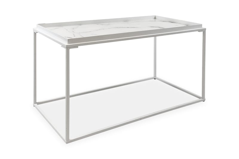 Burwick Sofabord 80 cm Marmormønster Rektangulær - Glas/Hvid - Møbler - Borde - Sofabord
