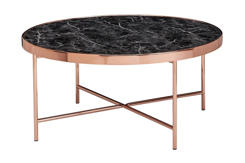 Cabellon Sofabord 83 cm Rundt Marmormønster - Glas/Sort/Messing - Møbler - Borde - Sofabord