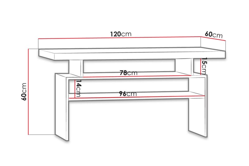 Castillia Sofabord 120 cm med Opbevaring Hylder - Hvid - Sofabord