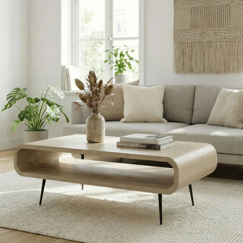 Cevik sofabord 90 cm i massivt mangotræ - hvidvasket - Møbler - Borde - Sofabord - Sofabord med opbevaring