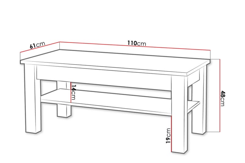 Cezara Soffbord 110 cm med Förvaring Hylla Ek - Møbler - Borde - Sofabord